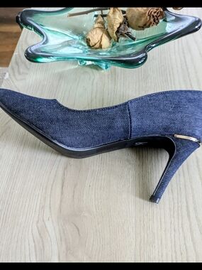 Denim-Look Navy High Heel Pump - Women's Fashion Heel